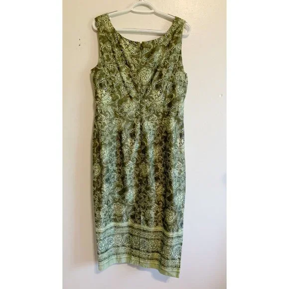 Peruvian Connection Floral Sheath Midi Dress Size 12 Womens Green Pima Cotton - Picture 5 of 12
